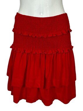 ME+EM Smocked Tiered Mini Skirt 6 Poppy Red